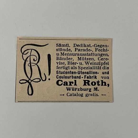 None and/or Unknown Other - Carl Roth Student Supplies and Flag Ribbon Factory 1907 German Ad SAJ1-S13